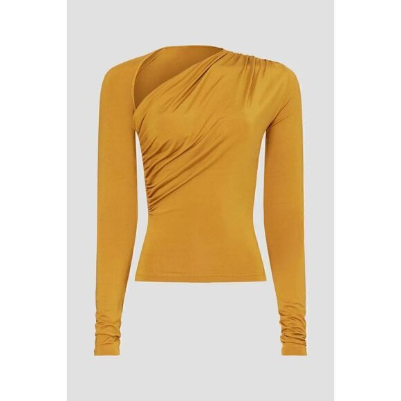 LAPOINTE Women's Asymmetric Ruched Long-Sleeve Jersey Top Yellow Size 12 - Picture 3 of 10